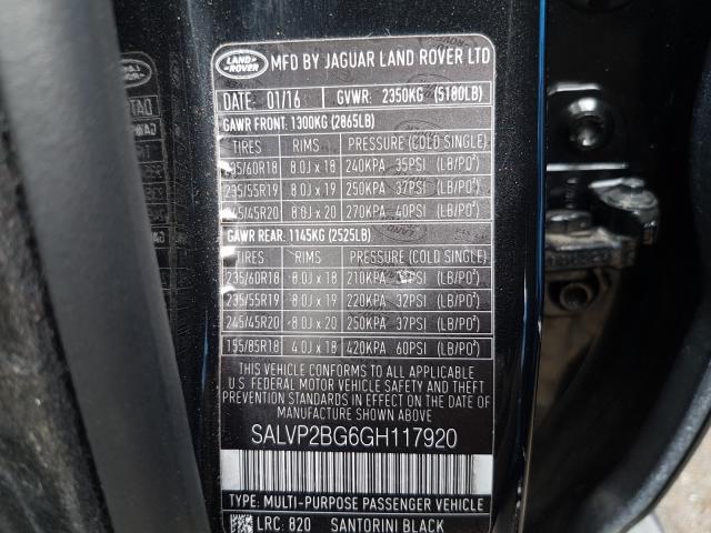 2016 LAND ROVER RANGE ROVE SALVP2BG6GH117920