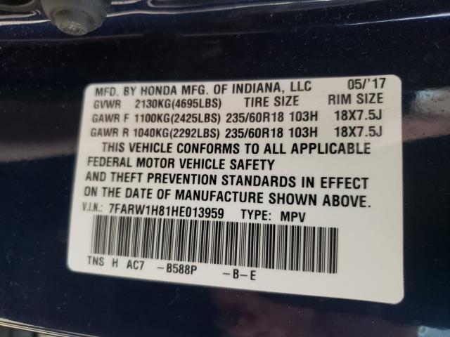2017 HONDA CR-V EXL 7FARW1H81HE013959