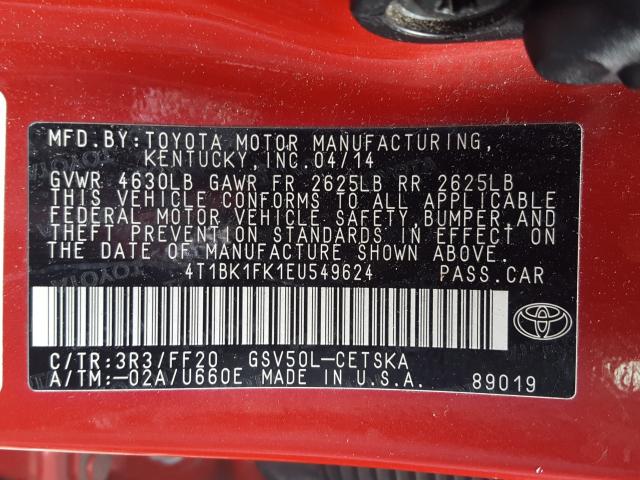 2014 TOYOTA CAMRY 4T1BK1FK1EU549624