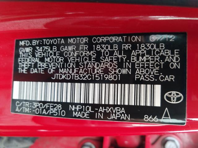 2012 TOYOTA PRIUS C JTDKDTB32C1519801