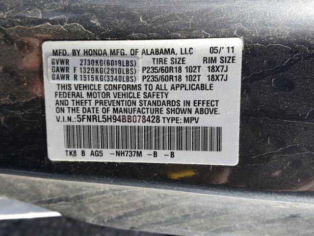 2011 HONDA ODYSSEY TO 5FNRL5H94BB078428