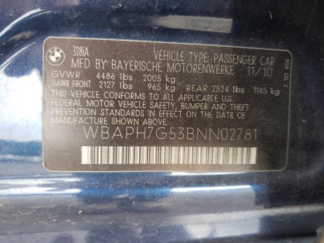 2011 BMW 328 I WBAPH7G53BNN02781