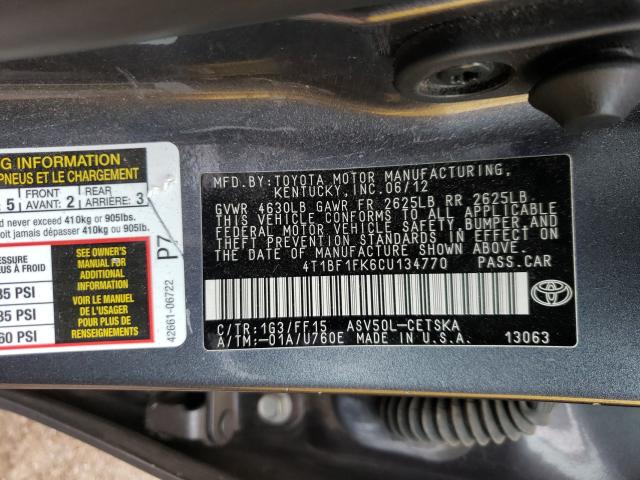2012 TOYOTA CAMRY BASE 4T1BF1FK6CU134770