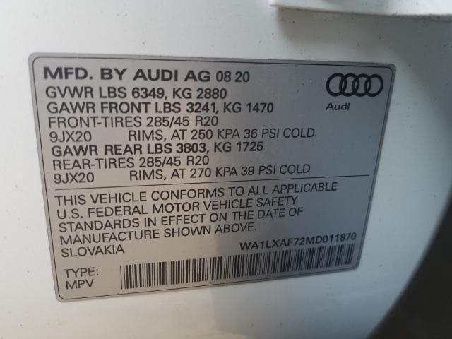 VIN WA1LXAF72MD011870 2021 Audi Q7, Premium Plus no.10