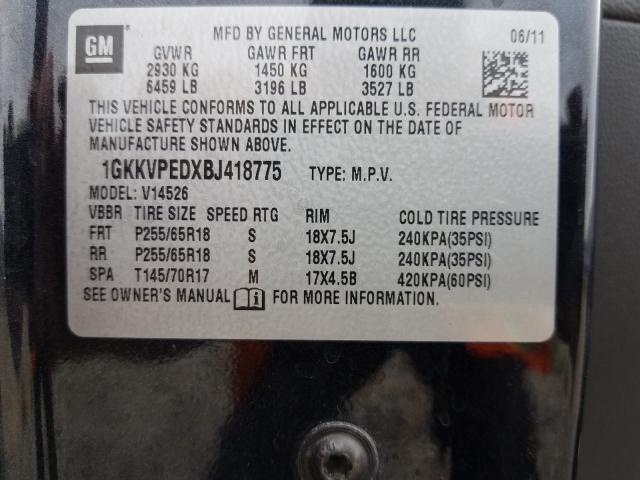 2011 GMC ACADIA SLE 1GKKVPEDXBJ418775