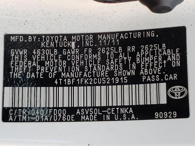 2012 TOYOTA CAMRY 4T1BF1FK2CU521915