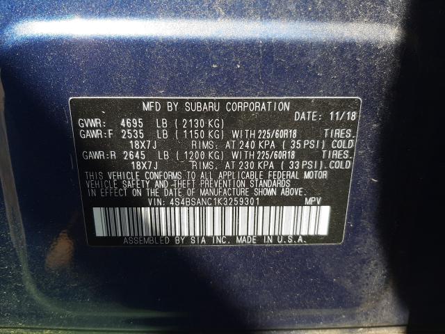 2019 SUBARU OUTBACK 4S4BSANC1K3259301