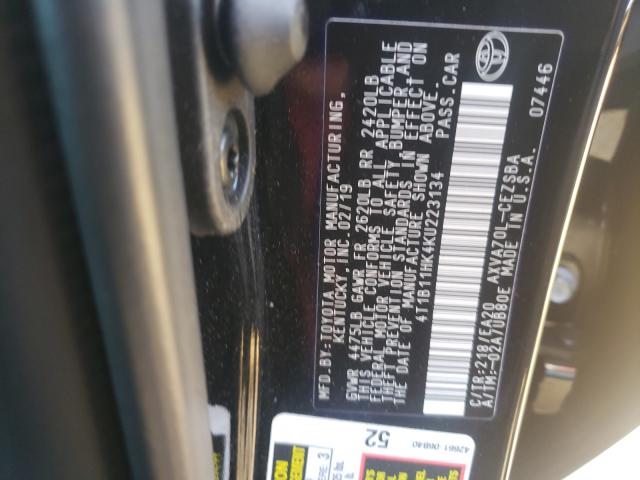 2019 TOYOTA CAMRY 4T1B11HK4KU223134