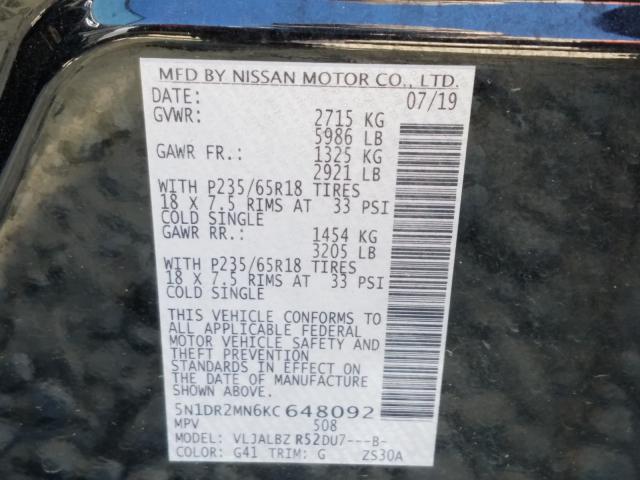 2019 NISSAN PATHFINDER 5N1DR2MN6KC648092
