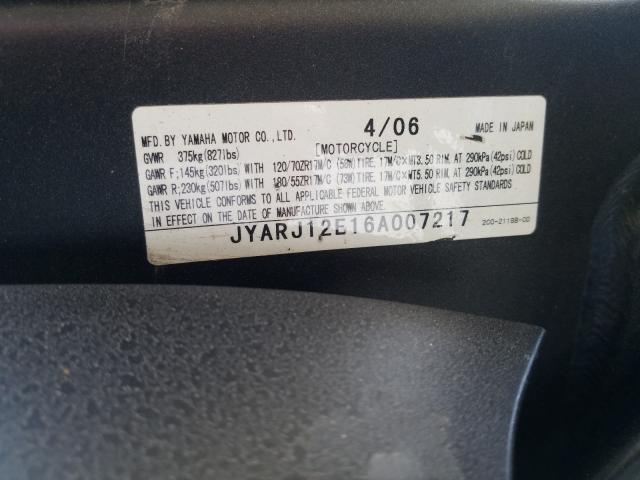 2006 YAMAHA YZFR6 L JYARJ12E16A007217