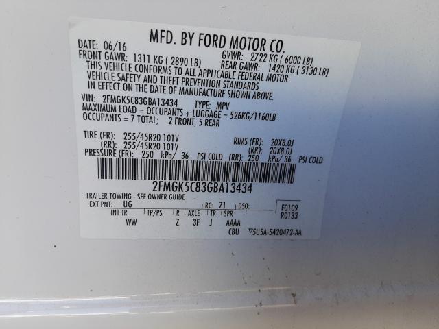 2016 FORD FLEX SEL 2FMGK5C83GBA13434