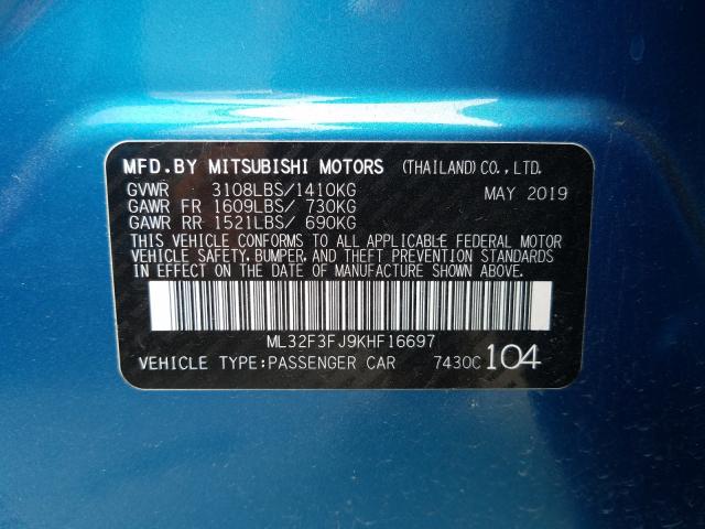 2019 MITSUBISHI MIRAGE G4 ML32F3FJ9KHF16697