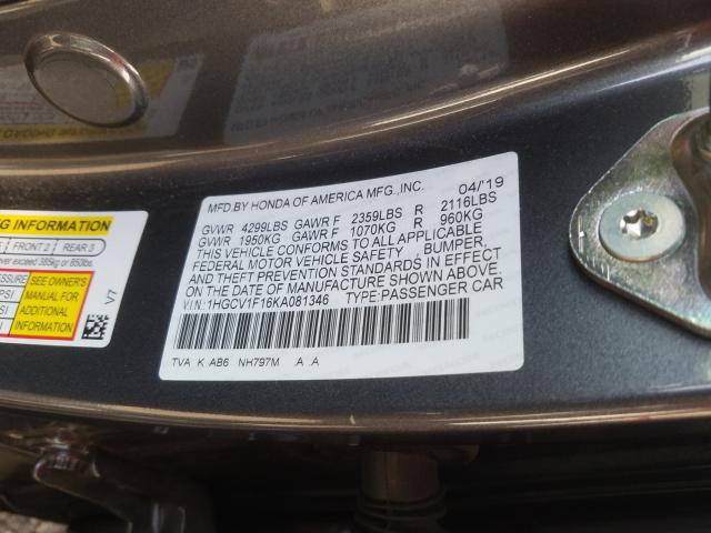 2019 HONDA ACCORD LX 1HGCV1F16KA081346