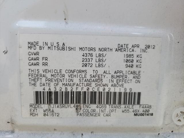 2012 MITSUBISHI GALANT FE 4A32B2FF0CE021199