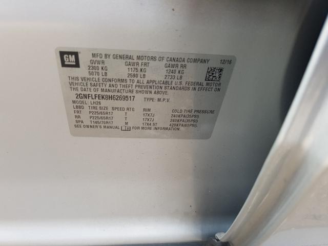 2017 CHEVROLET EQUINOX LT 2GNFLFEK8H6269517