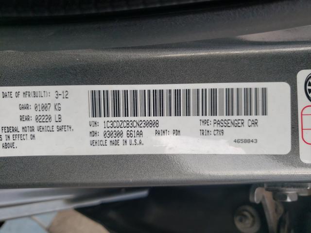 2012 DODGE AVENGER SX 1C3CDZCB3CN230808