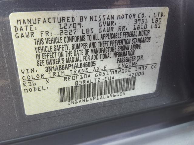2010 NISSAN SENTRA 2.0 3N1AB6AP1AL646605
