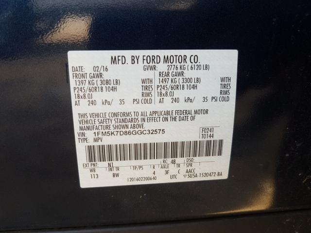 2016 FORD EXPLORER X 1FM5K7D86GGC32575