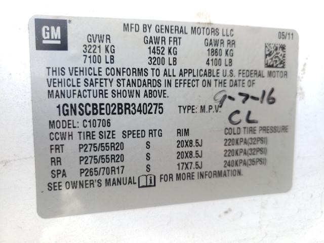 2011 CHEVROLET TAHOE C150 1GNSCBE02BR340275