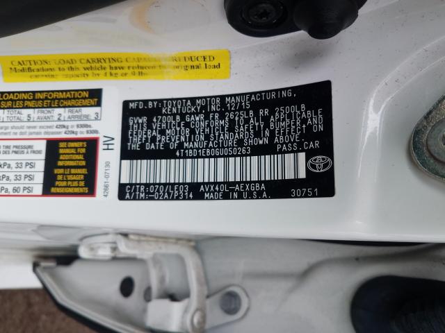 2016 TOYOTA AVALON HYB 4T1BD1EB0GU050263