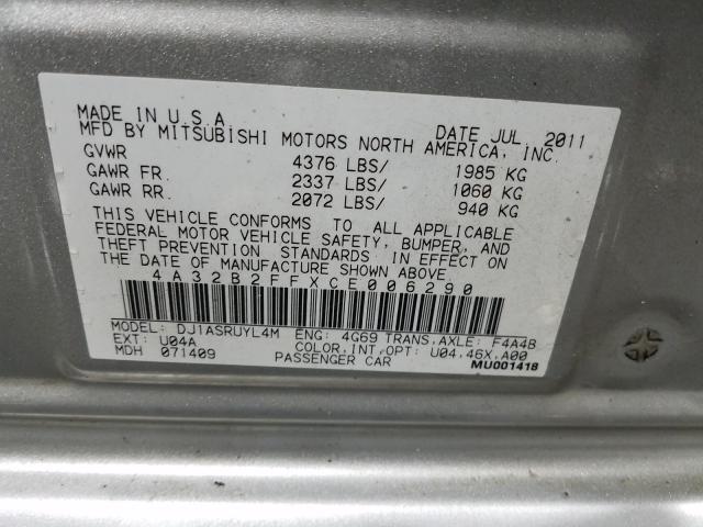 2012 MITSUBISHI GALANT FE 4A32B2FFXCE006290