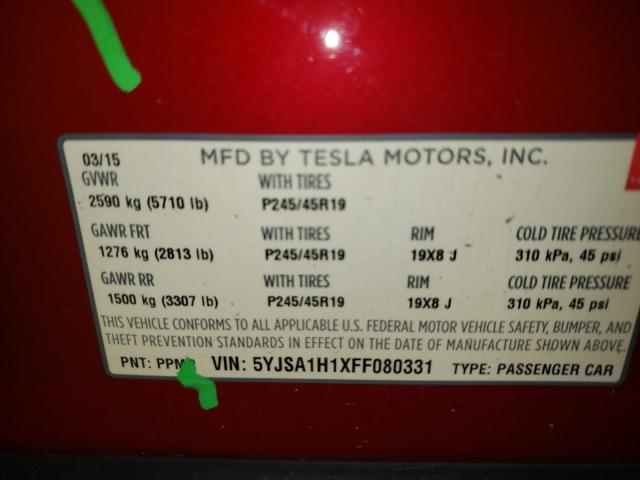 2015 TESLA MODEL S 85 5YJSA1H1XFF080331
