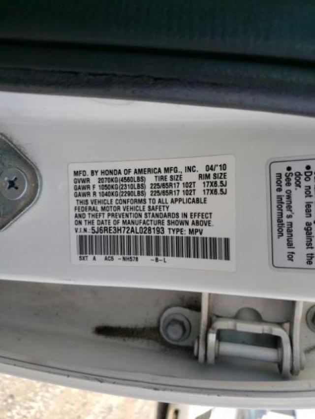 2010 HONDA CR-V EXL 5J6RE3H72AL028193