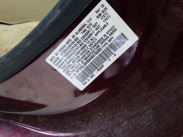 2010 HONDA ODYSSEY TO 5FNRL3H90AB076095