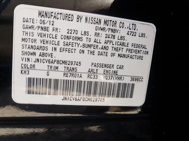 2012 INFINITI G37 BASE JN1CV6AP8CM629745