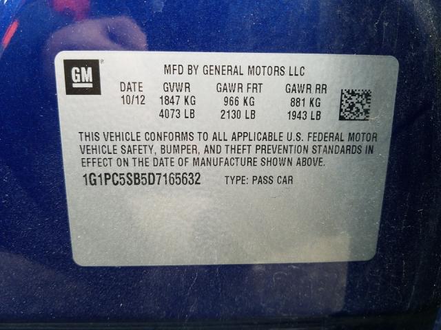 2013 CHEVROLET CRUZE LT 1G1PC5SB5D7165632