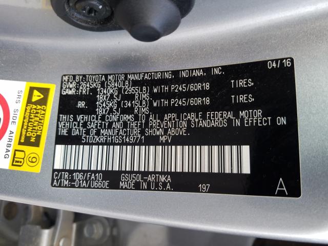 2016 TOYOTA HIGHLANDER 5TDZKRFH1GS149771