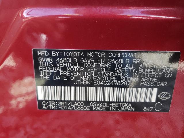 2012 LEXUS ES 350 JTHBK1EG4C2498287