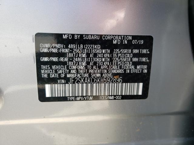2019 SUBARU FORESTER S JF2SKAKC6KH592896