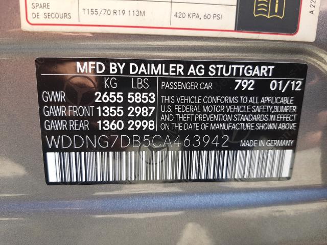2012 MERCEDES-BENZ S 550 WDDNG7DB5CA463942