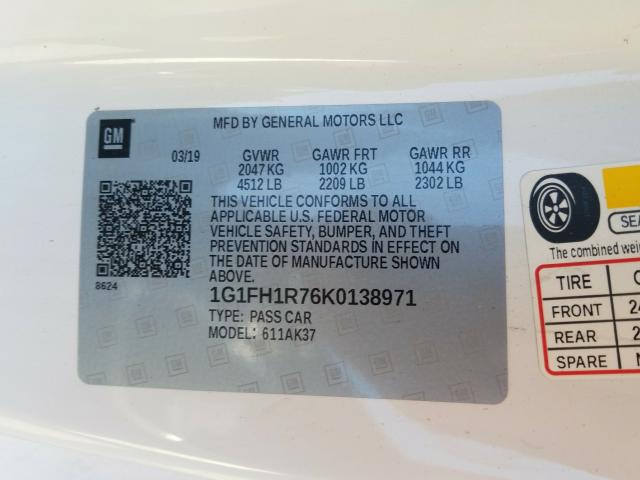 2019 CHEVROLET CAMARO SS 1G1FH1R76K0138971