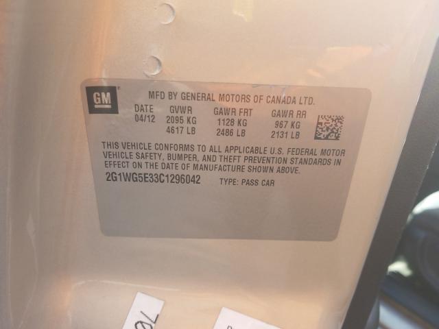 2012 CHEVROLET IMPALA LT 2G1WG5E33C1296042