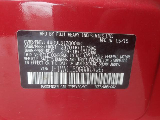 2016 SUBARU WRX PREMIU JF1VA1E60G8802085