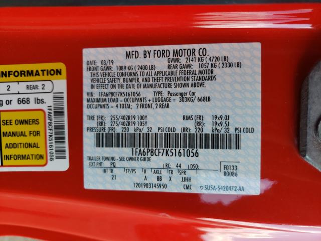 2019 FORD MUSTANG GT 1FA6P8CF7K5161056