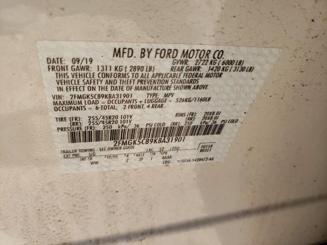 2019 FORD FLEX SEL 2FMGK5C89KBA31901
