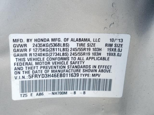 2014 ACURA MDX TECHNO 5FRYD3H46EB011639