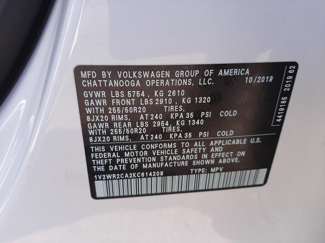 2019 VOLKSWAGEN ATLAS SE 1V2WR2CA2KC614208