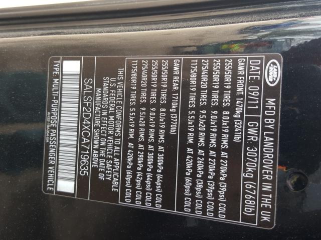 2012 LAND ROVER RANGE ROVE SALSF2D4XCA719635