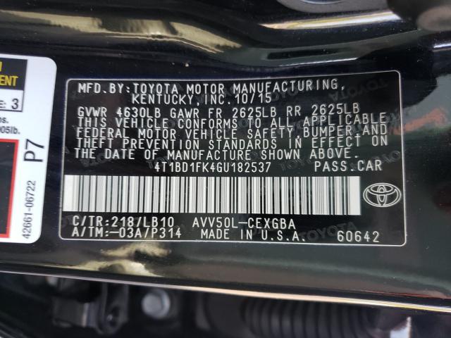 2016 TOYOTA CAMRY HYBR 4T1BD1FK4GU182537