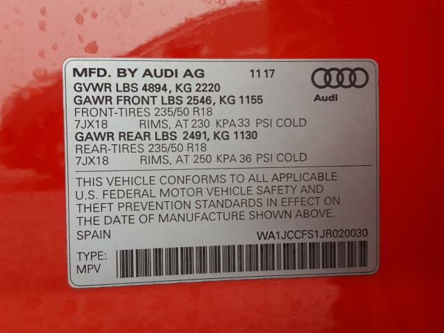 2018 AUDI Q3 PREMIUM WA1JCCFS1JR020030