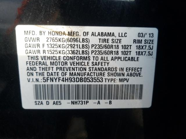2013 HONDA PILOT TOUR 5FNYF4H93DB053553
