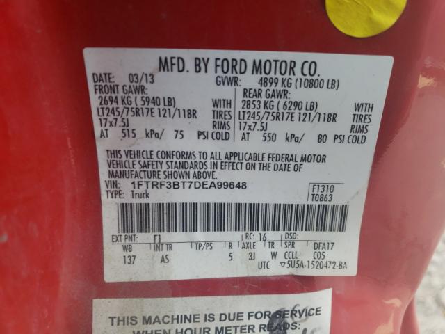 2013 FORD F SUPER DU 1FTRF3BT7DEA99648