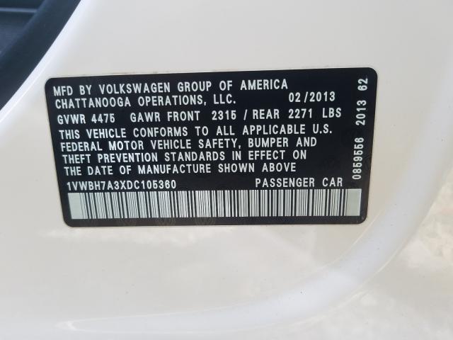2013 VOLKSWAGEN PASSAT SE 1VWBH7A3XDC105360