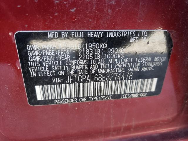 2014 SUBARU IMPREZA SP JF1GPAL68E8274478