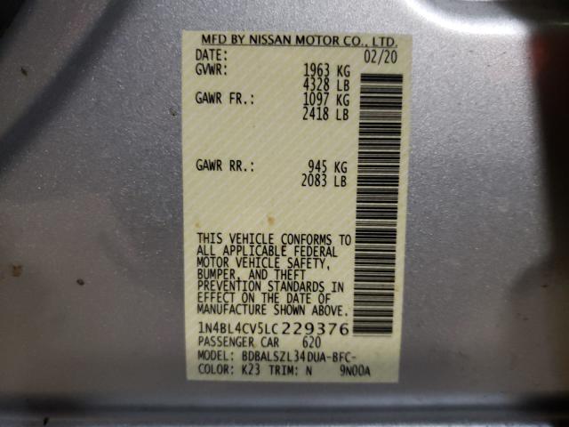 2020 NISSAN ALTIMA SR 1N4BL4CV5LC229376