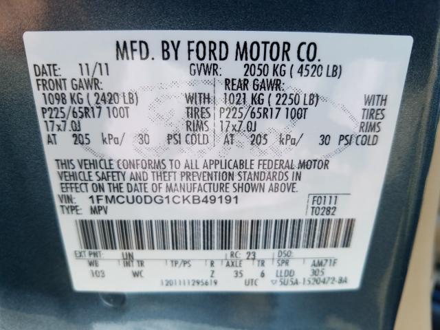 2012 FORD ESCAPE XLT 1FMCU0DG1CKB49191